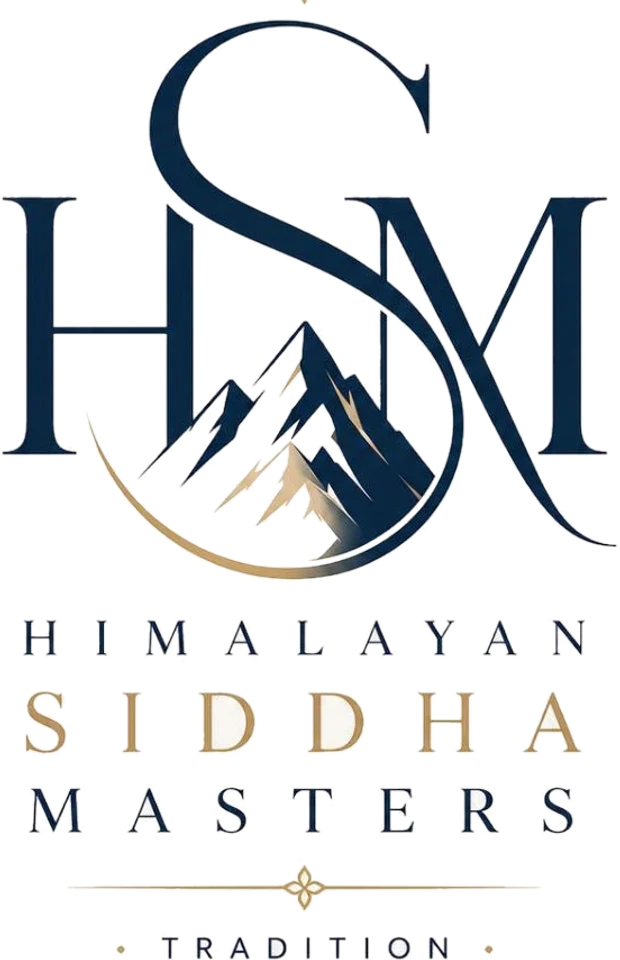 Emblem der Himalayan Siddha Masters: Monogramm HSM mit Bergsilhouette